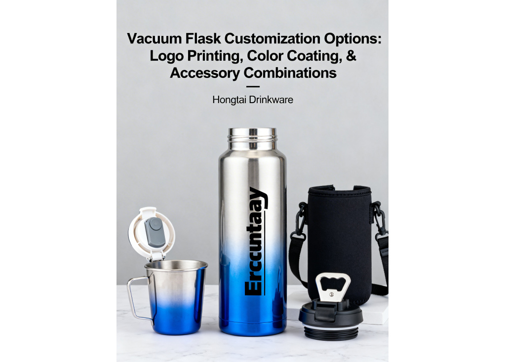 What customization options are available for vacuum flasks, such as logo printing, color coating, and accessory combinations?