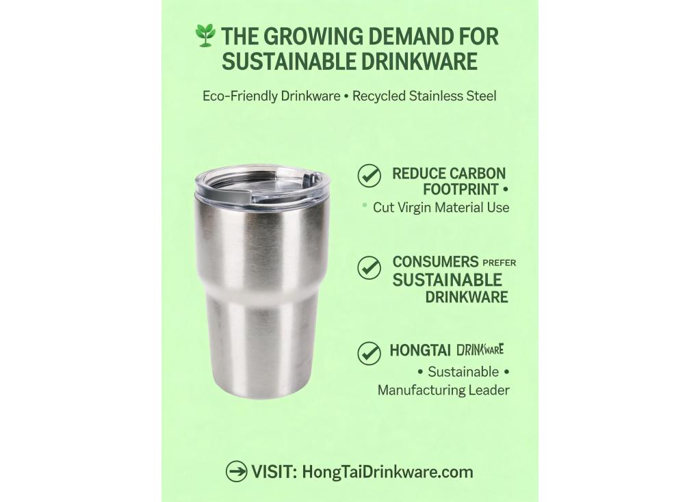 How is the demand for sustainable or eco-friendly materials (like recycled stainless steel) evolving in drinkware manufacturing?