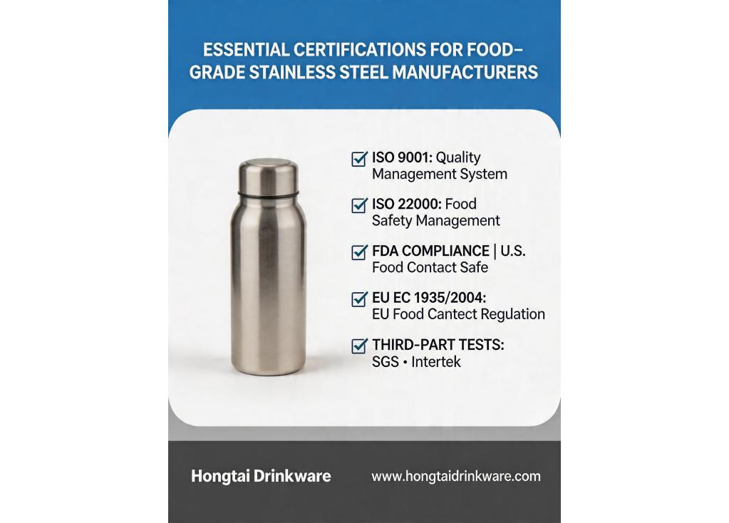 What certifications should a reliable manufacturer have for producing food-grade stainless steel products?