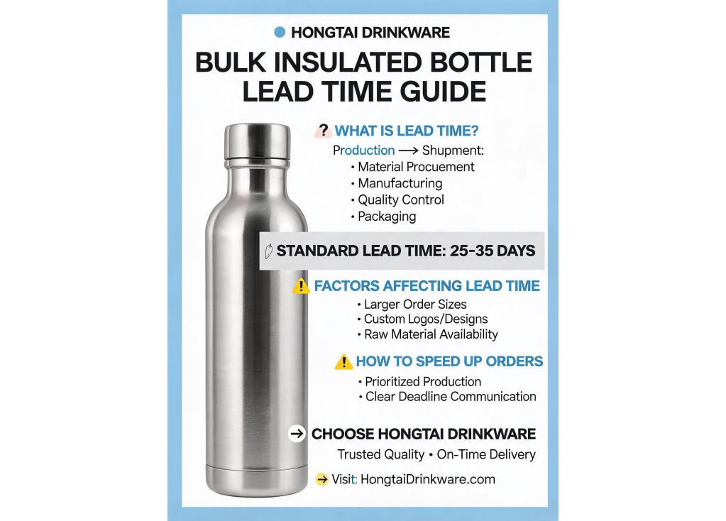 What is the standard lead time for bulk orders of insulated bottles from production to shipment?