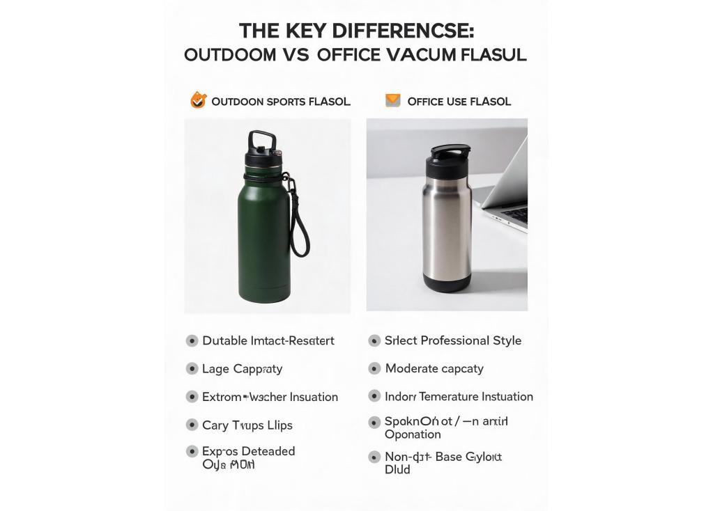 What are the key differences between a vacuum flask for outdoor sports and one for daily office use?