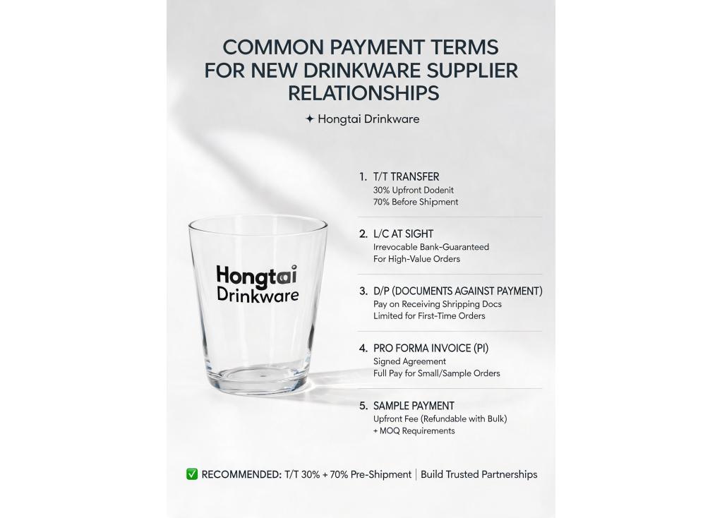 What are the common payment terms for establishing a first-time business relationship with a new supplier?
