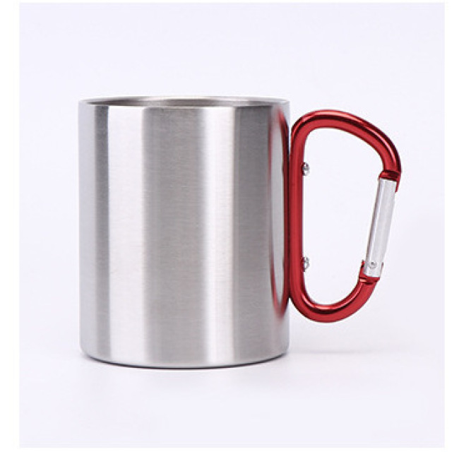 12OZ Double Wall Stainless Steel Travel Mug With Carabiner Handle Camp Cup