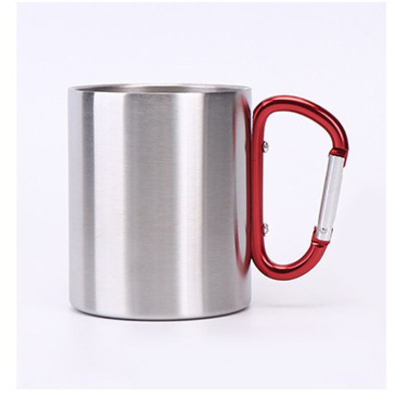 12OZ Double Wall Stainless Steel Travel Mug With Carabiner Handle Camp Cup