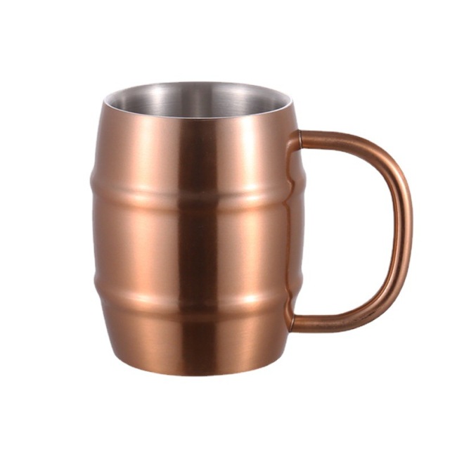 Multiple size double wall barrel shaped stainless steel beer cup with handle travel mug