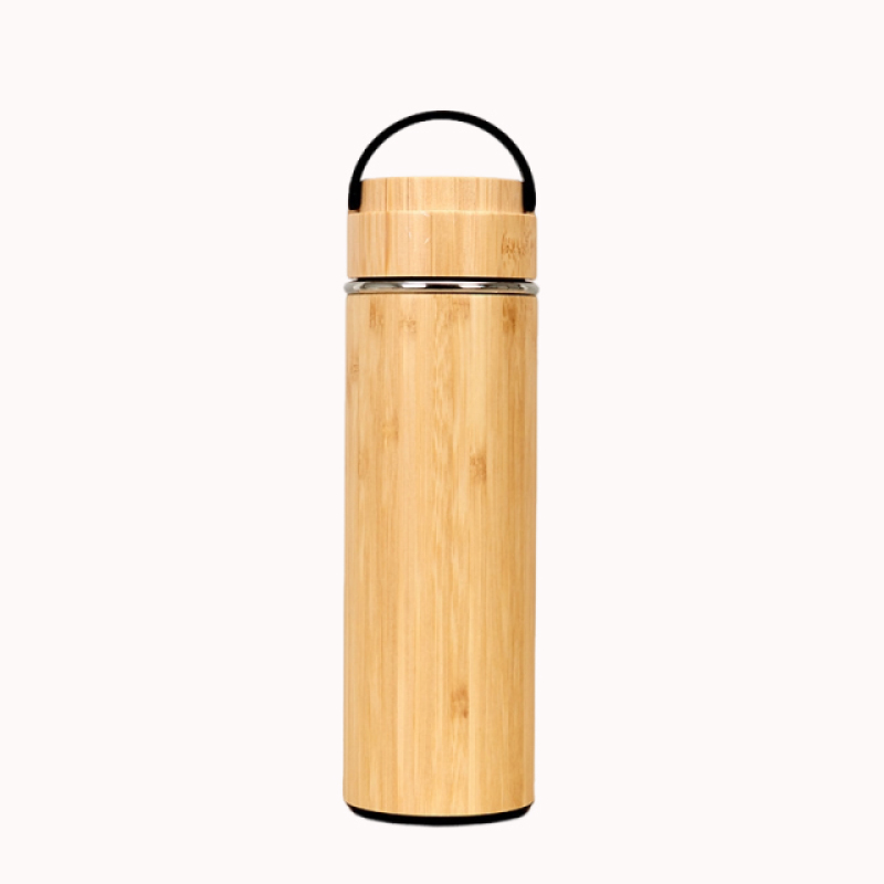 500ml Bamboo Water Bottle Double Wall  Stainless Steel Water Bottle Bamboo with Lid
