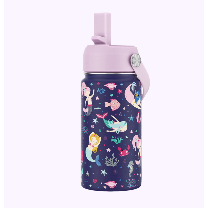 Thermo Flask Double Wall Vacuum Insulated Stainless Steel Kids Water Bottle with Straw Lid