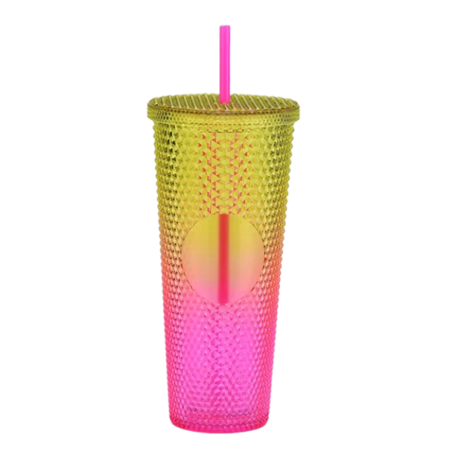 Plastic Coffee Cup Party Reusable Plastic Tumbler Multi Colors Custom Logo Gradient Plastic Diamond Studded Cup Tumbler