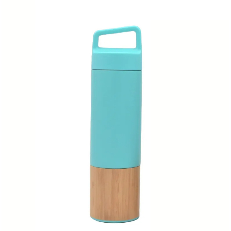 New bamboo base handle water bottle 304 Stainless Steel Portable Outdoor Sports Water Bottle  Bamboo Shell Thermos
