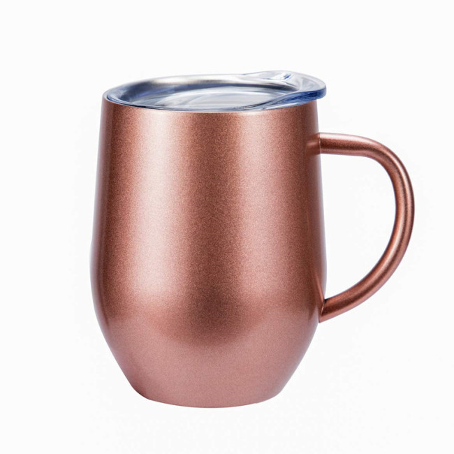 Top Seller 12 oz Metal Insulated Egg Shape Coffee Tumbler With Handle and Lid