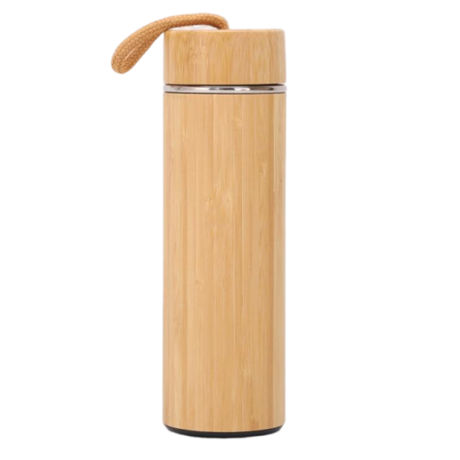 Eco Friendly Stainless Steel Triple Wall Vacuum Flask Insulated With Bamboo sleeve Water Bottle With Multiple Lids
