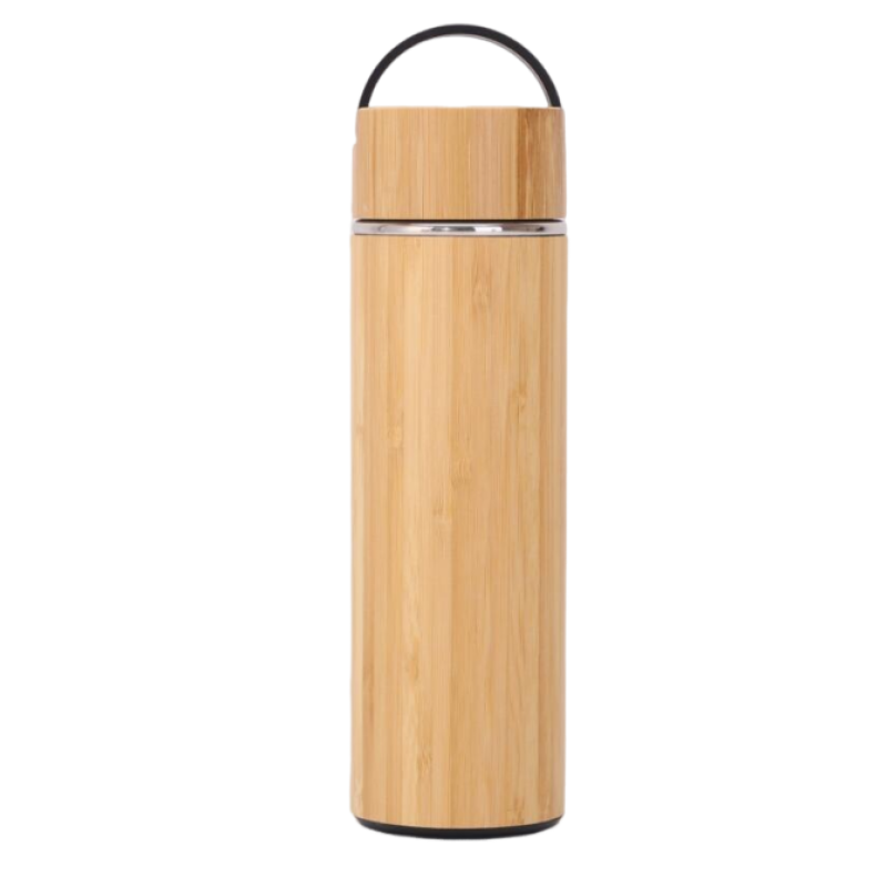 450ml Vacuum Insulated Bamboo Tea Infuser Water Bottle Thermo with Handle Lid