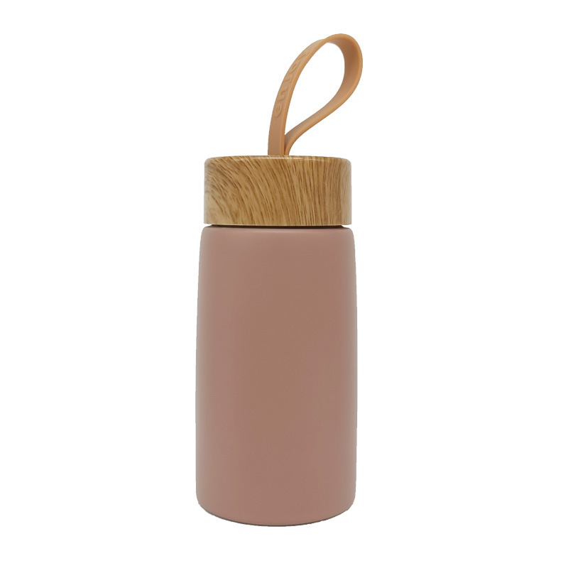 Reusable 260ml Mini Size Portable Stainless Steel Mug Wooden Pattern Insulated Vacuum Water Bottle