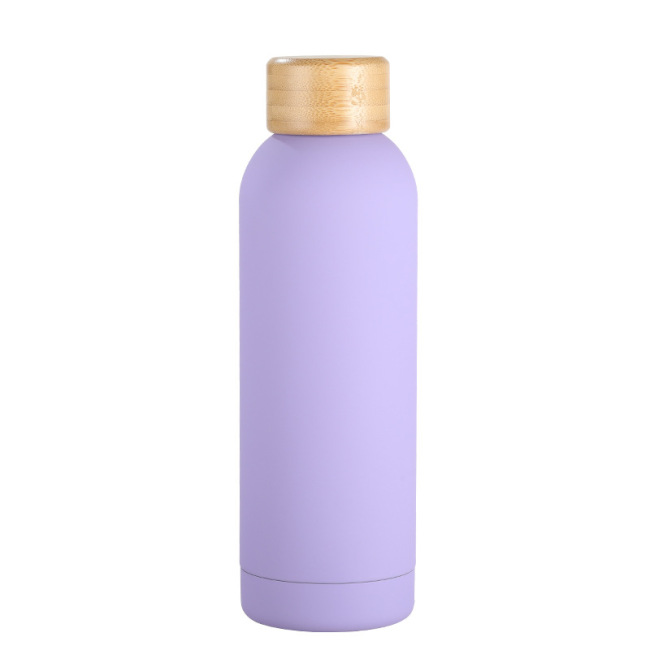 Eco Friendly 500ml Double Wall Vacuum Flask Insulated 18/8 Stainless Steel Water Bottle with Bamboo Lid
