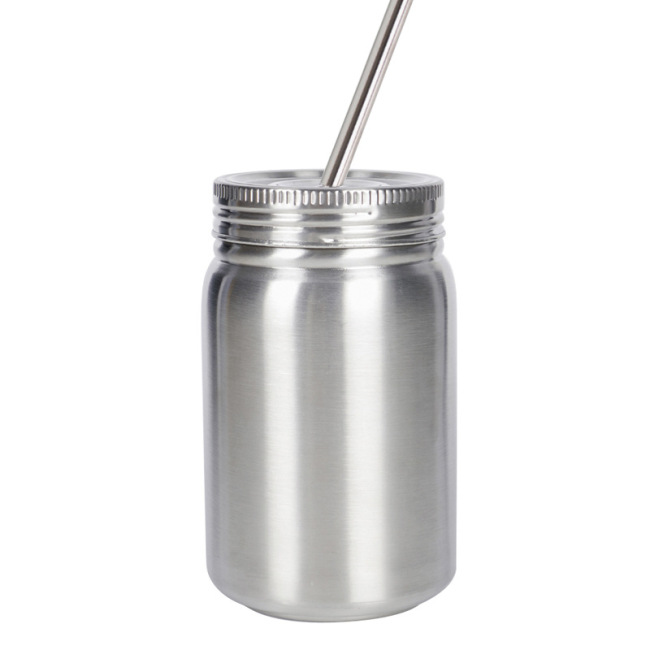 Hot sell custom 500ml double wall stainless steel Mason jar drinking cup with straw