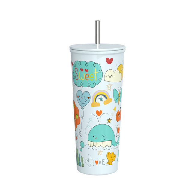 17OZ Double Wall Stainless Steel Insulated Tumbler Travel Cup With SS straw Vacuum Coffee Mug