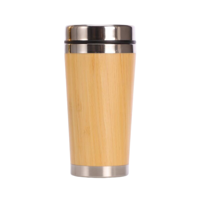 BPA Free Stainless Steel Double Wall Vacuum Flask Insulated Bamboo With Bamboo Sleeve Coffee Mug