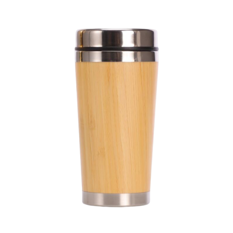 BPA Free Stainless Steel Double Wall Vacuum Flask Insulated Bamboo With Bamboo Sleeve Coffee Mug