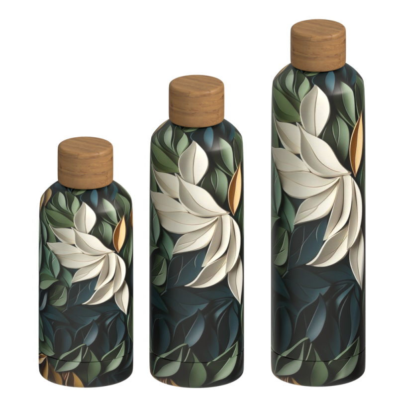 Eco Friendly 500ml Double Wall Vacuum Flask Insulated 18/8 Stainless Steel Water Bottle with Bamboo Lid