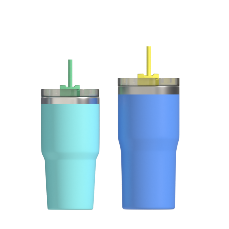 Doppelwandige Thermoskanne, Vakuum-Isolierflasche, Edelstahl-Reisebecher mit Strohdeckel, Kaffeebecher
