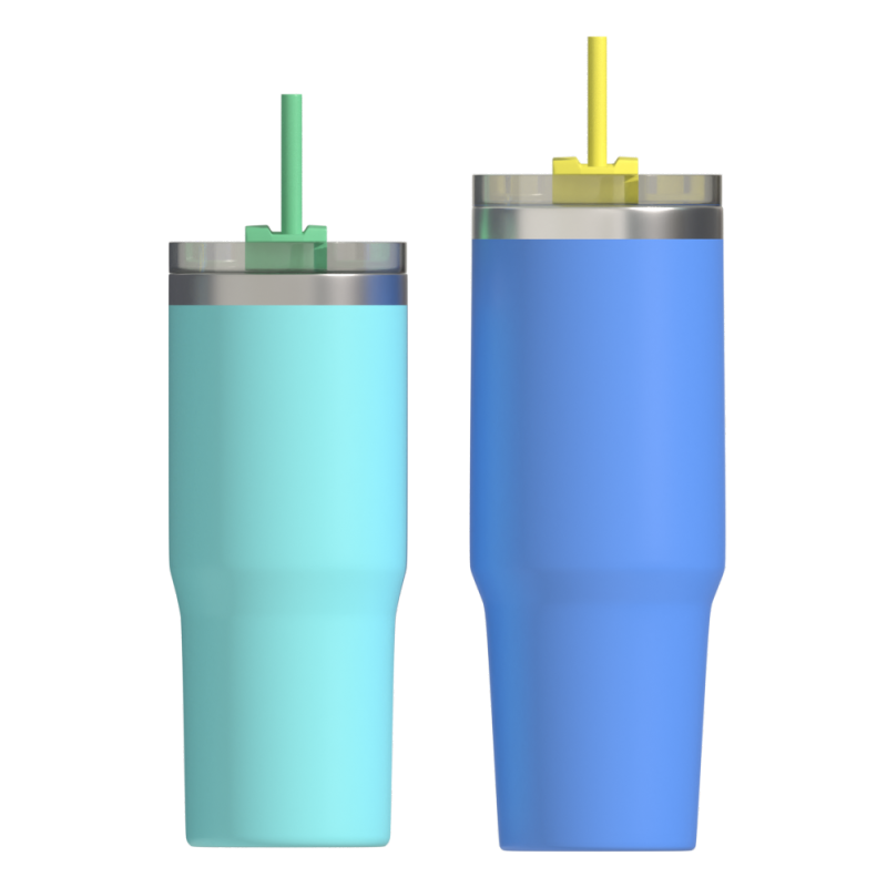 Doppelwandige Thermoskanne, Vakuum-Isolierflasche, Edelstahl-Reisebecher mit Strohdeckel, Kaffeebecher