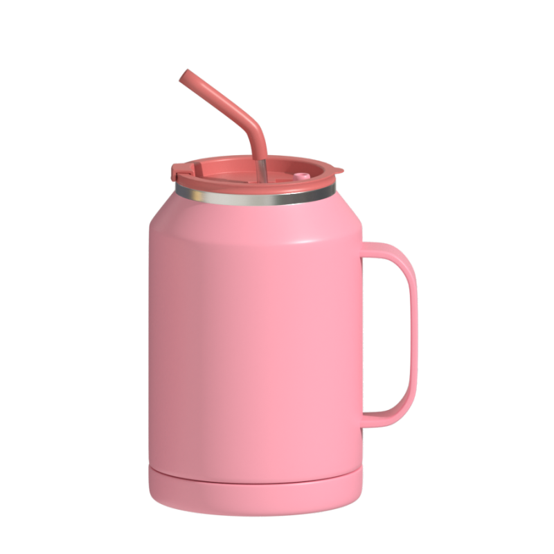 Дорожная чашка большой емкости, трехцветная с градиентом, двухслойная, изолированная из нержавеющей стали, с ручкой и соломинкой.