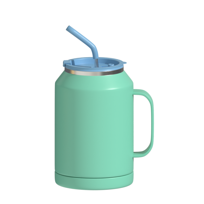 Дорожная чашка большой емкости, трехцветная с градиентом, двухслойная, изолированная из нержавеющей стали, с ручкой и соломинкой.