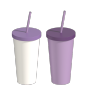 500ml Wholesale Straw Coffee Tumbler Cups Reusable Double Wall Vacuum Travel Mugs With Logo Printed And Straw