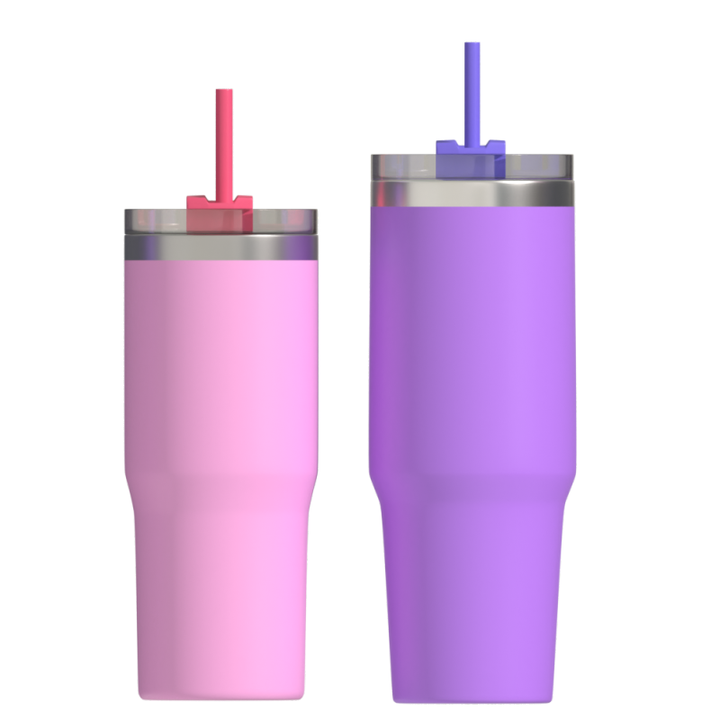 Doppelwandige Thermoskanne, Vakuum-Isolierflasche, Edelstahl-Reisebecher mit Strohdeckel, Kaffeebecher