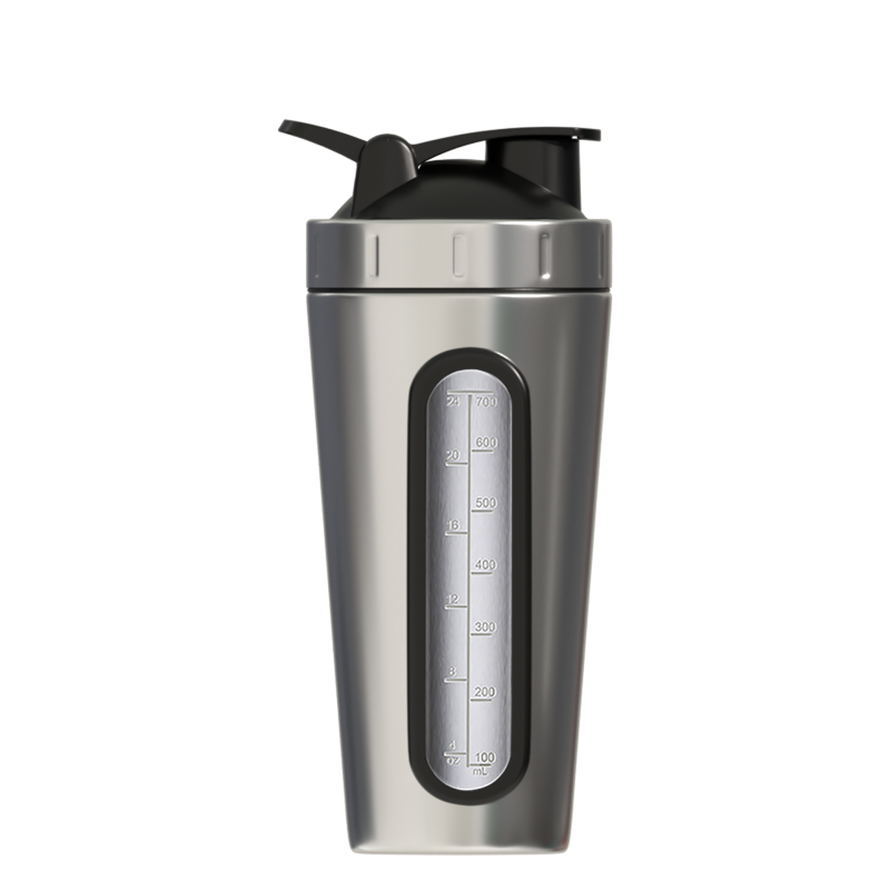 750ML Stainless Steel Single Wall Sport Flask Protein Flask With Blender And visible Window For GYM Shaker Water Bottle