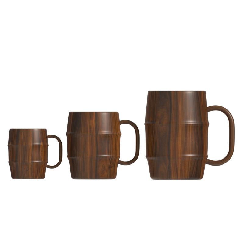Multiple size double wall barrel shaped stainless steel beer cup with handle travel mug