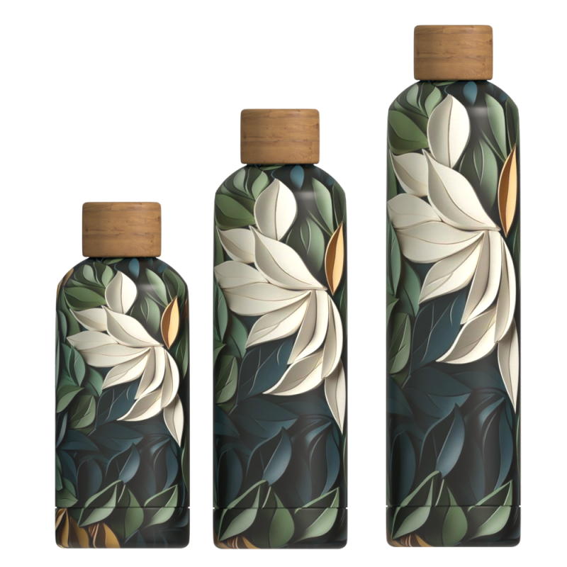 Eco Friendly 500ml Double Wall Vacuum Flask Insulated 18/8 Stainless Steel Water Bottle with Bamboo Lid