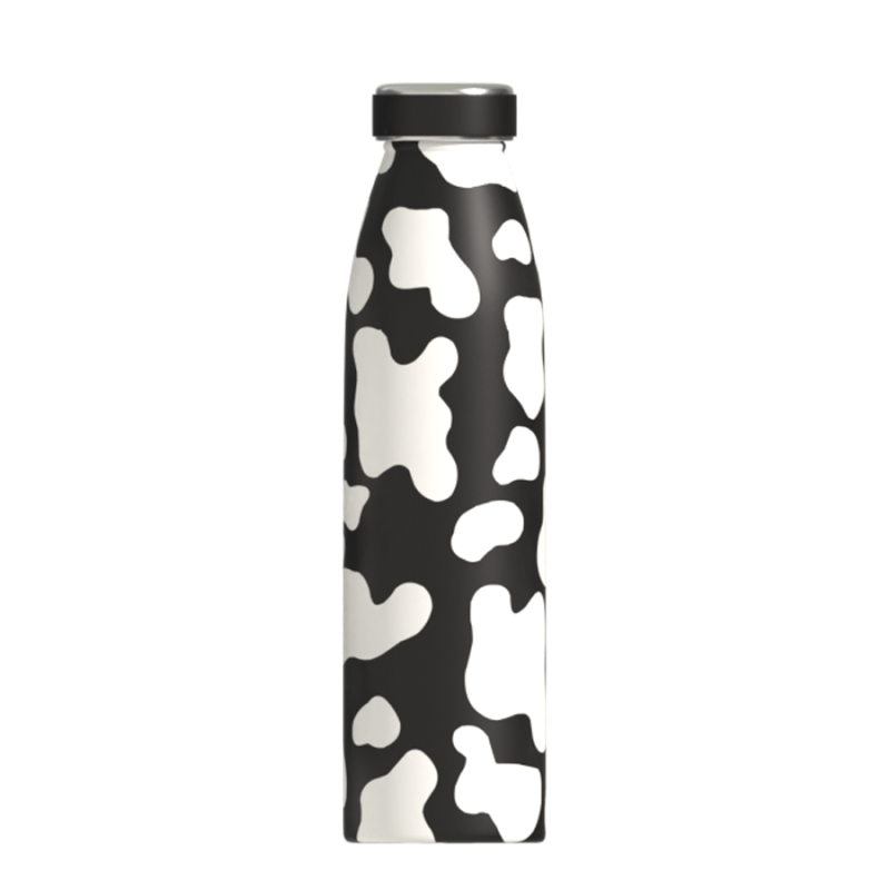 stainless steel vacuum insulated water bottle with a lid and like milk bottle shape