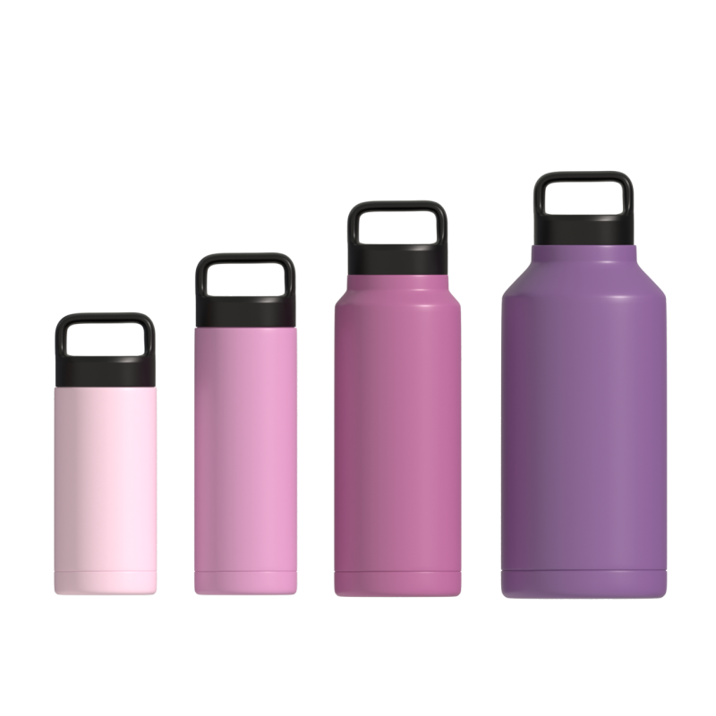 قارورة فراغ من الفولاذ المقاوم للصدأ بجدار مزدوج معزولة مع غطاء مقبض زجاجة مياه رياضية