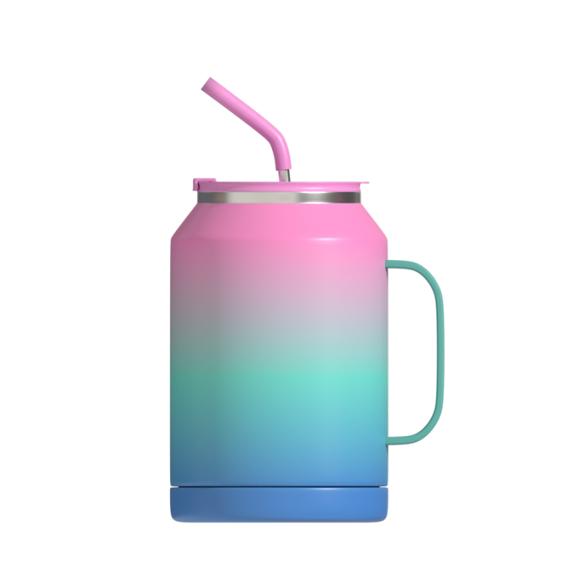 Дорожная чашка большой емкости, трехцветная с градиентом, двухслойная, изолированная из нержавеющей стали, с ручкой и соломинкой.