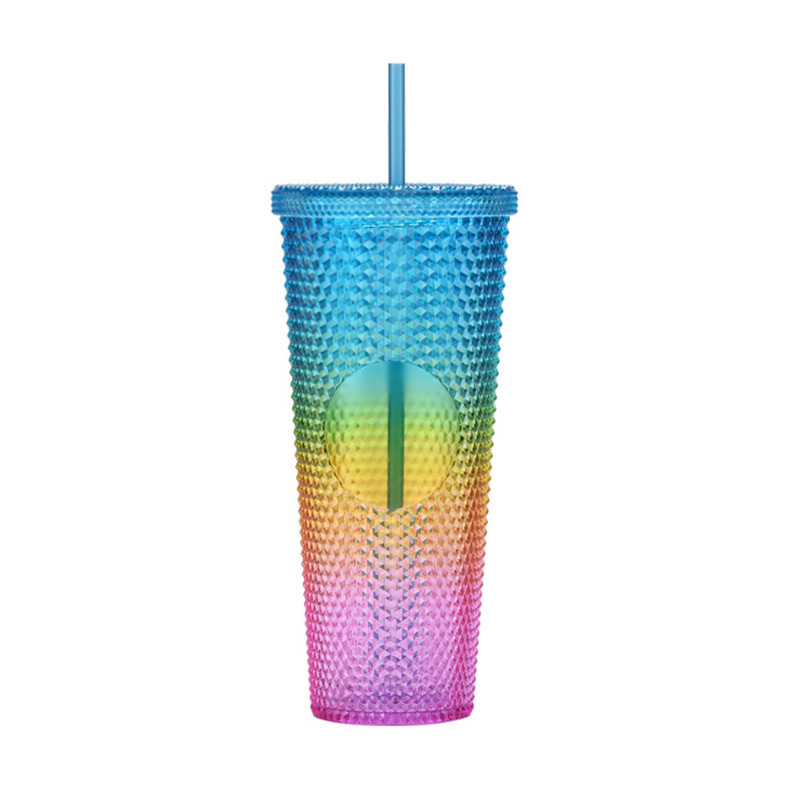 Double Wall Capacity Studded Pinch Cup 22OZ Fashion Creative AS Straw Durian Plastic Cup