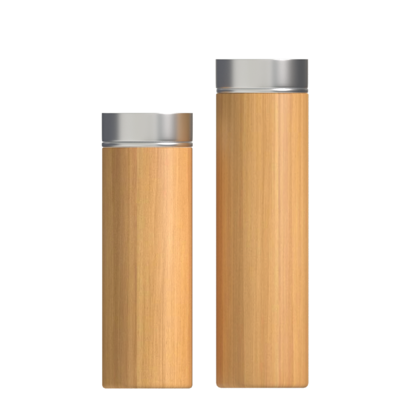 Double Wall Stainless Steel Vacuum Insulated Hot Thermos Bamboo Wooden Stainless Steel Custom Logo Bamboo Water Bottle