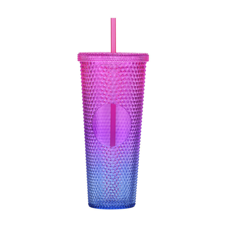 Double Wall Capacity Studded Pinch Cup 22OZ Fashion Creative AS Straw Durian Plastic Cup