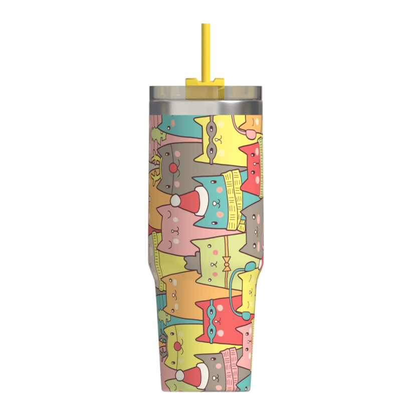 Doppelwandige Thermoskanne, Vakuum-Isolierflasche, Edelstahl-Reisebecher mit Strohdeckel, Kaffeebecher