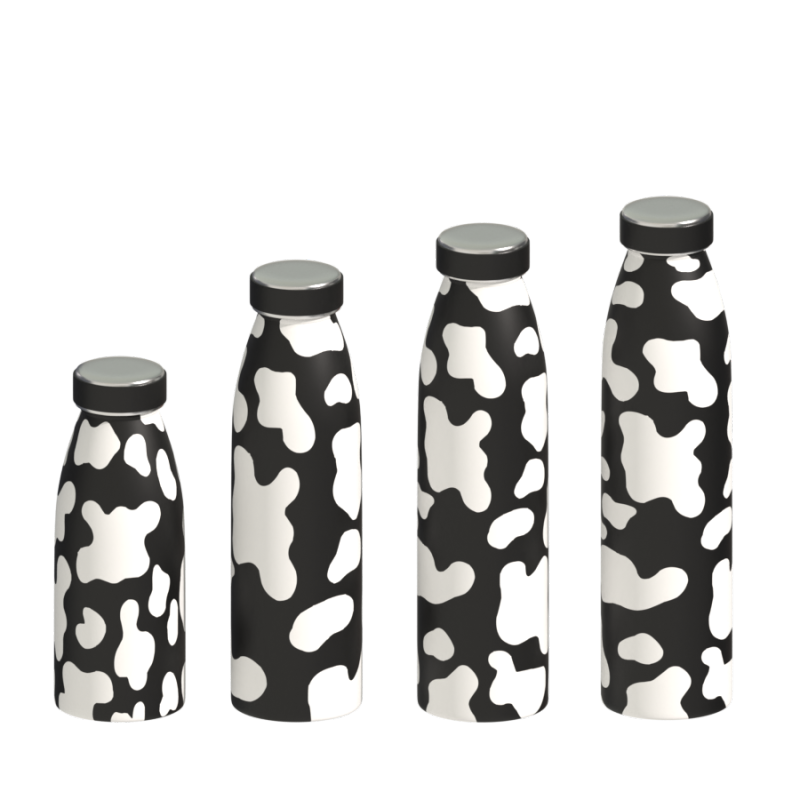 stainless steel vacuum insulated water bottle with a lid and like milk bottle shape