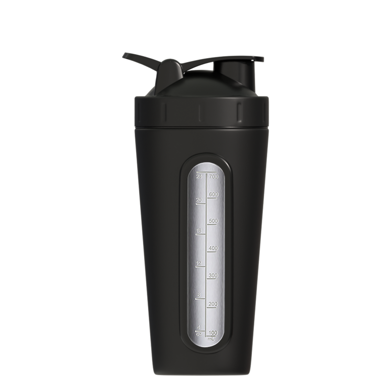 750ML Stainless Steel Single Wall Sport Flask Protein Flask With Blender And visible Window For GYM Shaker Water Bottle