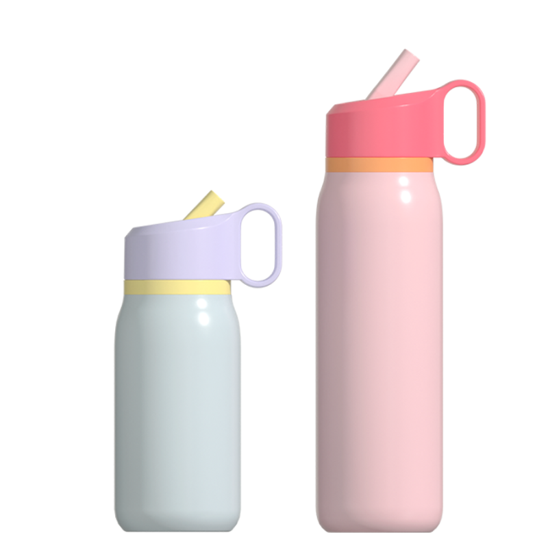 Hongtai Drinkware Stainless Steel Bottle with Tritan Straw Lid Food Grade SS 304 600ml Easy Grip Water Bottle