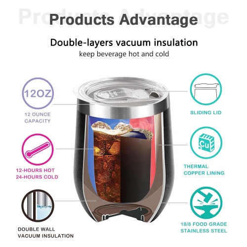 Promotion insulated tumbler 18/8 double stainless steel egg wine cup fashionable 12oz wine tumbler