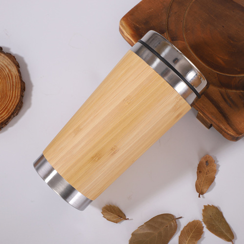 Wholesale Stainless Steel Travel Beer Tumbler Double Wall Insulated Coffee Mug With Bamboo Shell