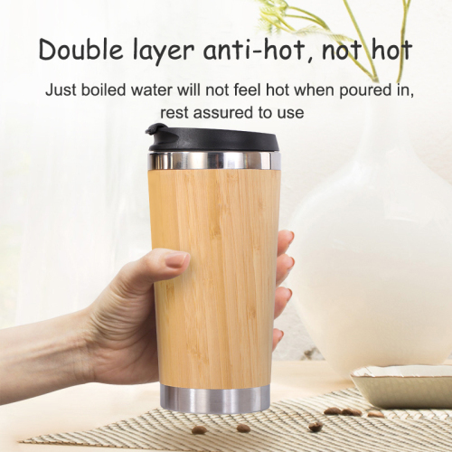 Wholesale Stainless Steel Travel Beer Tumbler Double Wall Insulated Coffee Mug With Bamboo Shell