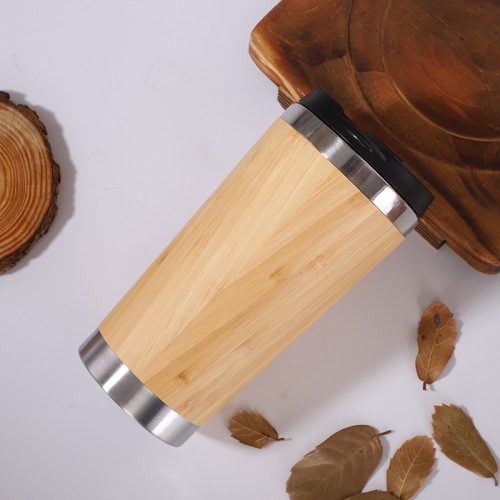 Wholesale Stainless Steel Travel Beer Tumbler Double Wall Insulated Coffee Mug With Bamboo Shell