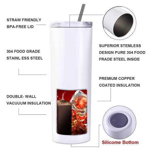 Factory Sublimation Blank 20 oz Cups Stainless Steel Wholesale Double Wall White Tumbler with Lid