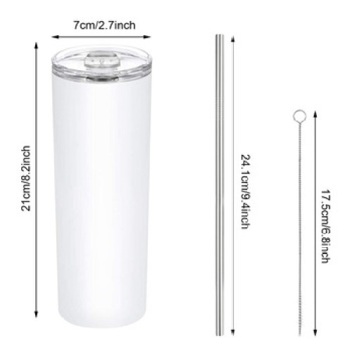 20 Oz White Straight Sublimation Blanks Stainless Steel Tumblers With Straw