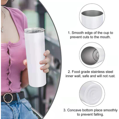 20 Oz White Straight Sublimation Blanks Stainless Steel Tumblers With Straw