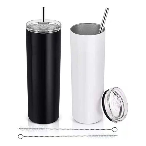 20 Oz White Straight Sublimation Blanks Stainless Steel Tumblers With Straw